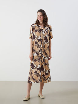 Ka??k Yaka Desenli G?mlek Elbise