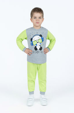 Костюм детский салатовыймеланж панда в наушниках