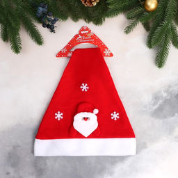 Цена за 2 шт. Колпак новогодний «Дед Мороз и снежинки» 29×40 см, красный