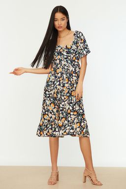 TRENDYOLMILLA Mor A Kesim Balon Kollu Cicek Desenli Midi Dokuma Elbise TWOSS20EL2323  фото 16