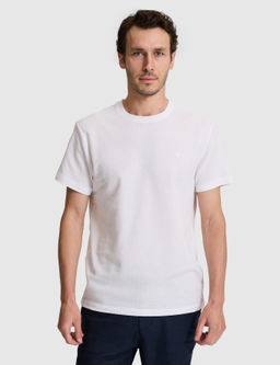 Beyaz Slim Fit Saf Pamuk _nce Fitilli Bisiklet Yaka T-shirt