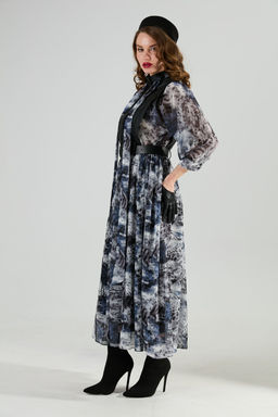 Платье NIKVA н1010-2 чёрный и серая абстракция