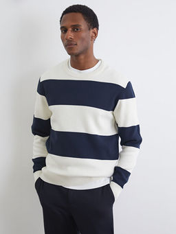 Bisiklet Yaka ?izgili Erkek Triko Kazak