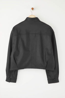 Siyah Oversize Kal?p Suni Deri Ince Ceket Mont TWOAW26MO00034