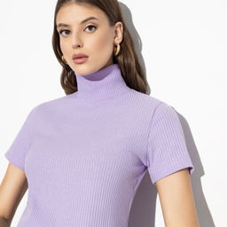 Водолазка из эластичной ткани в рубчик Сила нежности (lilac) - Charutti фото 9