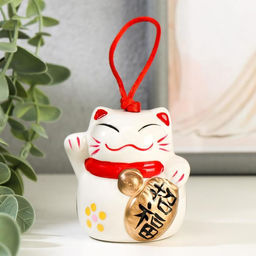 Сувенир керамика колокольчик Манэки-нэко белый 6х6,5х5,5 см - Simaland фото 2