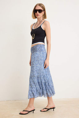 Mavi Sal Desen Boho/Boho Chic Skater Gipeli Normal Bel Maxi Tul Orme Etek TWOSS26ET00141 - Trendyolmilla фото 2