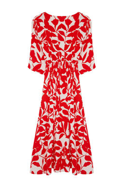 K?rm?z? Sal Desen A Kesim Kruvaze Yaka Midi Dokuma Elbise DWOSS24EL00913