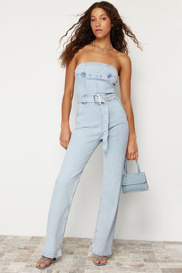 TRENDYOLMILLA Ac?k Mavi Kemerli Straplez Denim Tulum TWOSS24TU00023 фото 2