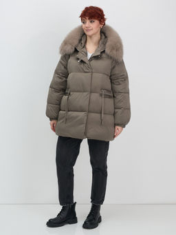 Куртка зимняя женская с мехом и капюшоном тренд коричневого цвета 7639K - Visdeer фото 14