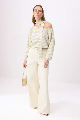 Cok Renkli*001 Cizgili Sal Aksesuar Detayl? Regular/Normal Kal?p Orme Bluz TWOAW26BZ00308