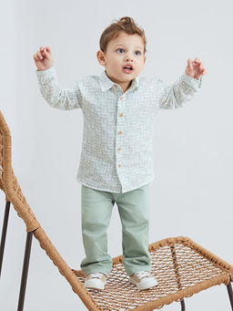 Bask?l? Erkek Bebek G?mlek ve Pantolon 2li