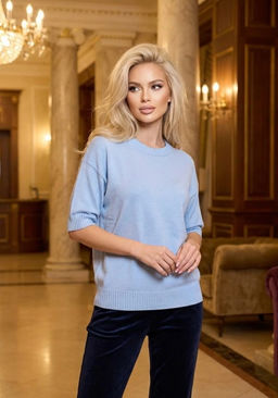 K13313 Джемпер (вязаный трикотаж) ГОЛУБОЙ