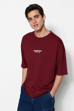 TRENDYOL MAN Bordo Oversize/Genis Kesim %100 Pamuklu Minimal Yaz? Bask?l? T-Shirt TMNSS23TS00099 - Trendyolmilla фото 3
