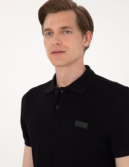 Siyah Slim Fit _rme Dokulu Polo Yaka Ti__rt
