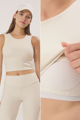 Ekru F?rcal? Soft Kumas 2 Katl? Ici Pedli Spor Sutyenli Orme Ust/Bluz THMSS25BZ00001