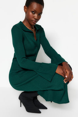 TRENDYOLMILLA Zumrut Yesili Maxi Triko Kol Detayl? Polo Yaka Elbise TWOAW24EL00046  фото 3