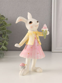 Фигурка полистоун Зайка в платьице, с рожком мороженого, 9?7?16 см