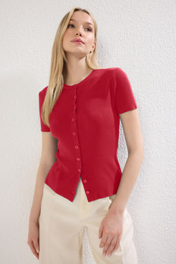 K?rm?z? Bisiklet Yaka Ince Triko Ince Bluz TWOSS25BZ00300