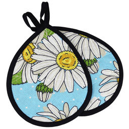 Кухонный комплект Душистая ромашка, вид 4: прихватка 18х20см форма Капелька - 2шт, рогожка 171г/м2, хлопок 100%, наполнитель - ватин 280г/м2, на пластмассовом подвесе, Домашняя мода (Россия)  фото 2