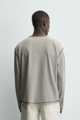 STRIPED HENLEY NECK T-SHIRT - Zara фото 3