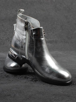 01-B48B-87C GREY/SILVER Ботинки демисезонные женские (натуральная кожа, байка)