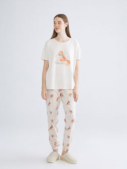 Bisiklet Yaka Bask?l? Kad?n Pijama Tak?m?