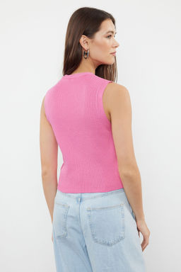 Pembe Premium Iplik / Ozel Iplik Crop Triko Yelek TWOSS24BZ00258