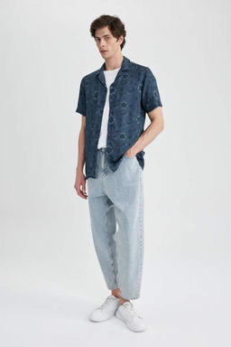 Рубашка из вискозы с коротким рукавом стандартного кроя с рисунком - Defacto фото 6