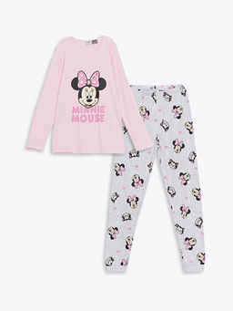 Bisiklet Yaka Minnie Mouse Bask?l? Uzun Kollu K?z ?ocuk Pijama Tak?m?