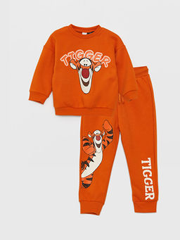 Bisiklet Yaka Uzun Kollu Winnie the Pooh Bask?l? Erkek Bebek Sweatshirt ve Pantolon 2li Tak?m