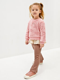 Bisiklet Yaka Pel?? K?z Bebek Sweatshirt ve Tayt Pantolon 2li Tak?m