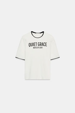 CONTRASTING TRIM SLOGAN T-SHIRT - Zara фото 12