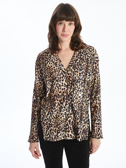 G?mlek Yaka Leopar Desenli Kad?n Bluz