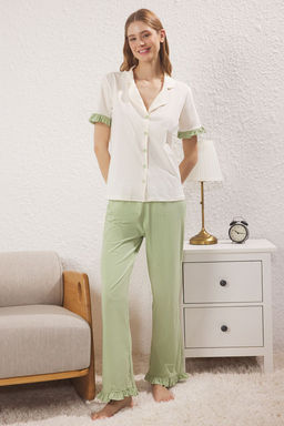 Trendyolmilla Mint %100 Pamuklu F?rf?r Detayl? Orme Pijama Tak?m? THMSS24PT00223 фото 33