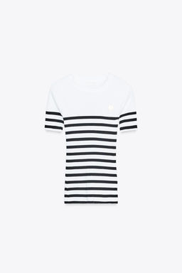ZARA STRIPED BROOCH T-SHIRT  фото 4