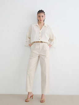 Beli Kemerli Loose Fit Kad?n Pileli Pantolon