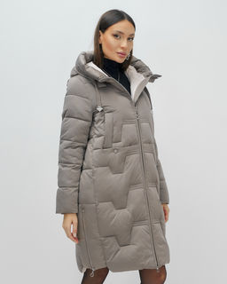 Пальто зимнее утепленное с капюшоном женское серого цвета 7638Sr - Visdeer фото 10