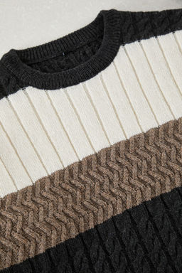 Vizon Oversize Bisiklet Yaka Renk Bloklu Triko Kazak TMNAW25KZ00054