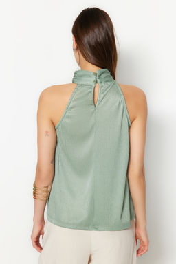 Mint Regular/Normal Kal?p Dik Yaka Fit Pilise Esnek Orme Bluz TWOSS23BZ00952