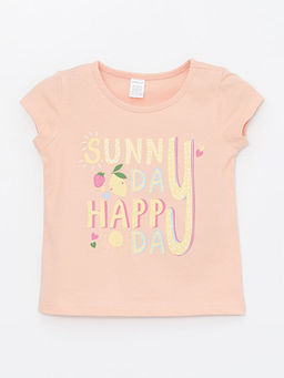 Bisiklet Yaka Bask?l? K?sa Kollu K?z Bebek Ti??rt