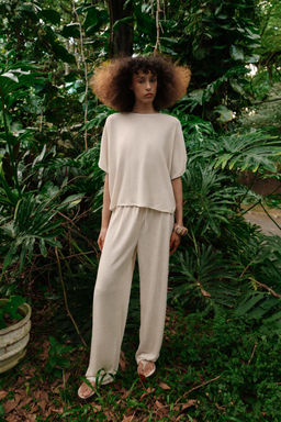 TOP R?STICO MANGA CAPA / Beige claro