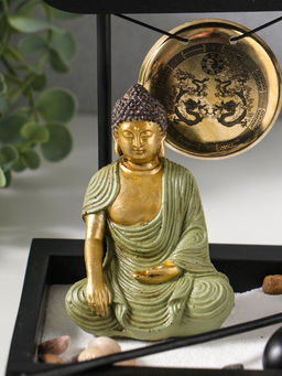 Сад Дзен "Будда в зелёном у гонга" песок+камни+аромапалочки 13,2х15х16 см
