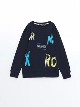 Bisiklet Yaka Bask?l? Erkek ?ocuk Sweatshirt