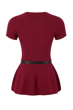 Bordo Dik Yaka Kemer Detayl? Fitted Triko Ince Bluz TWOSS26BZ00281 - Trendyolmilla фото 2