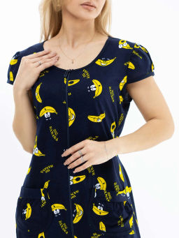 Халат женский, цвет темно-синий желтый