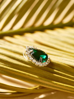 Набор 2 предмета: серьги, колье Жаклин дуэт, капля, цвет бело-изумрудный в серебре, 45 см