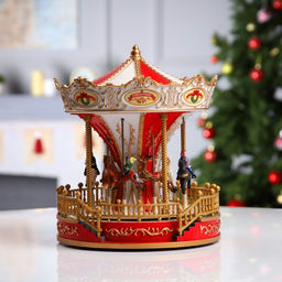 Светодиодная фигура «Красная карусель» 23×28×23 см, полистоун, от батареек АА×3, USB, свечение мульти