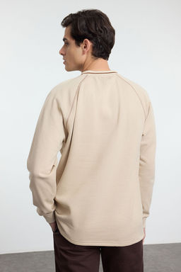 TRENDYOL MAN Bej Regular/Normal Kesim Dikis ve Yaka Triko Bant Detayl? Bask?l? Sweatshirt TMNAW25SW00166 - Trendyolmilla фото 16
