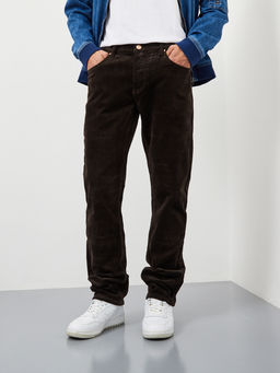 Утепленные мужские вельветовые брюки прямого кроя на флисе